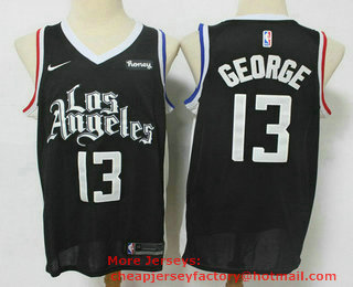Men's Los Angeles Clippers #13 Paul George NEW Black Nike 2021 Swingman City Edition Jersey With NEW The Sponsor Logo