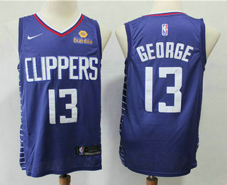 Men's Los Angeles Clippers #13 Paul George NEW Blue Nike 2019 Swingman City Edition Jersey With The Sponsor Logo