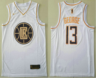 Men's Los Angeles Clippers #13 Paul George White Golden Nike Swingman Stitched NBA Jersey