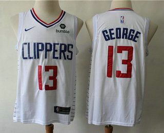 Men's Los Angeles Clippers #13 Paul George White Nike 2019 Swingman City Edition Jersey With The Sponsor Logo