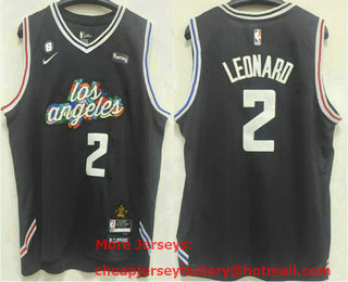 Men's Los Angeles Clippers #2 Kawhi Leonard 2023 Black City Edition With 6 Patch Stitched Jersey With Sponsor