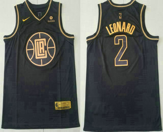 Men's Los Angeles Clippers #2 Kawhi Leonard Black Golden Edition Nike Swingman Jersey With The Sponsor Logo