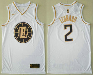 Men's Los Angeles Clippers #2 Kawhi Leonard White Golden Nike Swingman Stitched NBA Jersey
