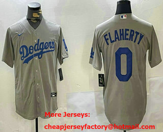 Men's Los Angeles Dodgers #0 Jack Flaherty Grey Cool Base Stitched Jersey