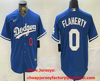 Men's Los Angeles Dodgers #0 Jack Flaherty Number Blue Cool Base Stitched Jersey