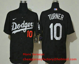 Men's Los Angeles Dodgers #10 Justin Turner Black KB Patch Stitched MLB Cool Base Nike Jersey
