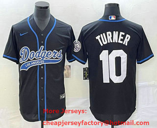 Men's Los Angeles Dodgers #10 Justin Turner Black With Patch Cool Base Stitched Baseball Jersey