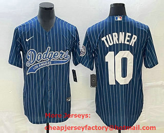 Men's Los Angeles Dodgers #10 Justin Turner Blue Pinstripe Cool Base Stitched Baseball Jersey