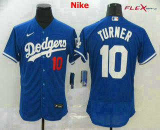 Men's Los Angeles Dodgers #10 Justin Turner Blue Stitched MLB Flex Base Nike Jersey