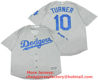 Men's Los Angeles Dodgers #10 Justin Turner Gray Stitched MLB Cool Base Jersey