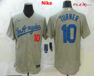 Men's Los Angeles Dodgers #10 Justin Turner Gray Road Stitched MLB Flex Base Nike Jersey