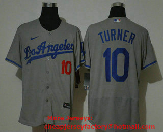 Men's Los Angeles Dodgers #10 Justin Turner Gray With Los Angeles Stitched MLB Flex Base Nike Jersey