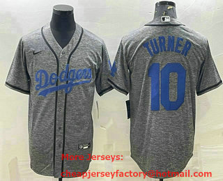 Men's Los Angeles Dodgers #10 Justin Turner Grey Gridiron Cool Base Stitched Baseball Jersey