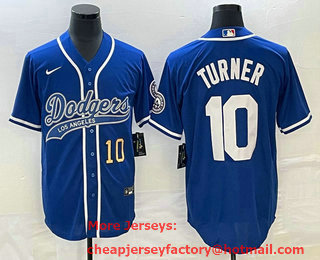Men's Los Angeles Dodgers #10 Justin Turner Number Blue Cool Base Stitched Baseball Jersey