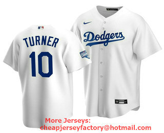 Men's Los Angeles Dodgers #10 Justin Turner White 2020 World Series Champions Home Patch Stitched Jersey