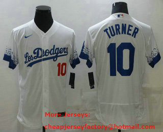 Men's Los Angeles Dodgers #10 Justin Turner White 2021 City Connect Flex Base Stitched Jersey