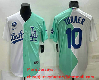 Men's Los Angeles Dodgers #10 Justin Turner White Green Two Tone 2022 Celebrity Softball Game Cool Base Jersey