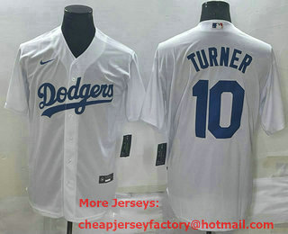 Men's Los Angeles Dodgers #10 Justin Turner White Stitched MLB Cool Base Nike Jersey