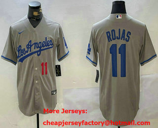 Men's Los Angeles Dodgers #11 Miguel Rojas Number Grey With los Cool Base Stitched Jersey