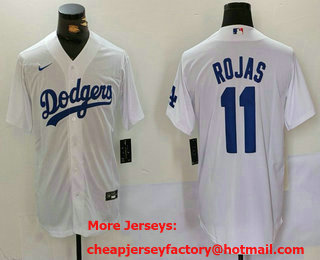 Men's Los Angeles Dodgers #11 Miguel Rojas White Cool Base Stitched Jersey