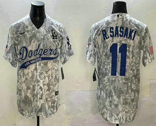 Men's Los Angeles Dodgers #11 Roki Sasaki Arctic Camo 2024 Salute to Service Baseball Jersey