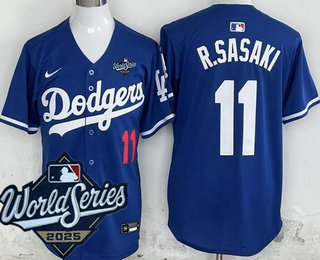 Men's Los Angeles Dodgers #11 Roki Sasaki Blue 2025 World Series Limited Jersey