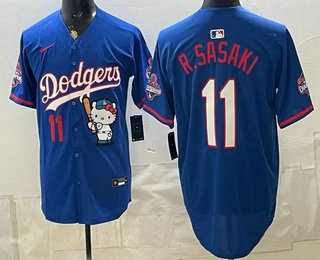 Men's Los Angeles Dodgers #11 Roki Sasaki Blue Hello Kitty 2025 World Series Champions Limited Jersey