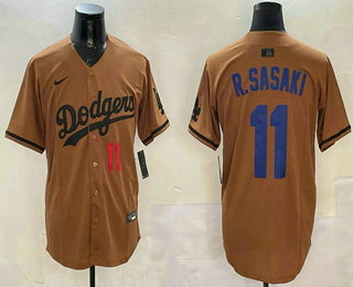 Men's Los Angeles Dodgers #11 Roki Sasaki Number Olive Cool Base Limited Stitched Jersey