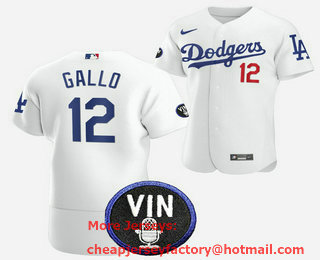 Men's Los Angeles Dodgers #12 Joey Gallo 2022 White Vin Scully Patch Flex Base Stitched Baseball Jersey