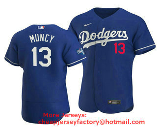 Men's Los Angeles Dodgers #13 Max Muncy 2020 Blue World Series Champions Patch Flex Base Sttiched Jersey