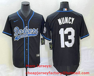 Men's Los Angeles Dodgers #13 Max Muncy Black With Patch Cool Base Stitched Baseball Jersey 01