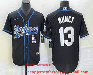 Men's Los Angeles Dodgers #13 Max Muncy Black With Patch Cool Base Stitched Baseball Jersey 02