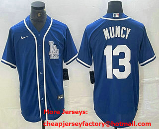 Men's Los Angeles Dodgers #13 Max Muncy Blue Cool Base Stitched Baseball Jersey 01