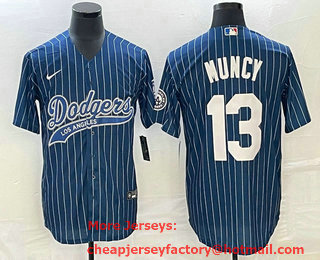 Men's Los Angeles Dodgers #13 Max Muncy Blue Pinstripe Cool Base Stitched Baseball Jersey