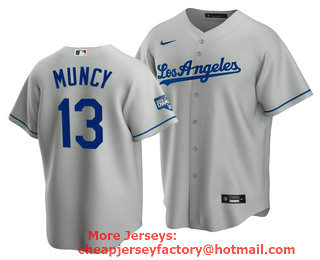 Men's Los Angeles Dodgers #13 Max Muncy Grey 2020 World Series Champions Home Patch Stitched Jersey