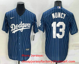 Men's Los Angeles Dodgers #13 Max Muncy Navy Blue Pinstripe Stitched MLB Cool Base Nike Jersey