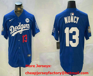 Men's Los Angeles Dodgers #13 Max Muncy Number Blue 2024 World Series With Fernando 34 Fashion Limited Stitched Jersey 11