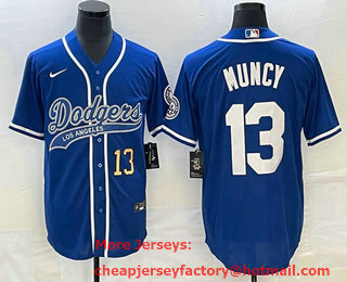 Men's Los Angeles Dodgers #13 Max Muncy Number Blue Cool Base Stitched Baseball Jersey