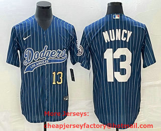 Men's Los Angeles Dodgers #13 Max Muncy Number Blue Pinstripe Cool Base Stitched Baseball Jersey