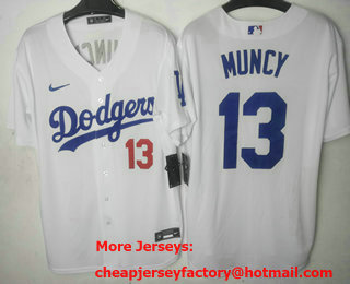 Men's Los Angeles Dodgers #13 Max Muncy Number Number White Stitched Cool Base Nike Jersey