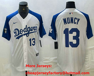 Men's Los Angeles Dodgers #13 Max Muncy Number White Blue Fashion Stitched Cool Base Limited Jersey 11