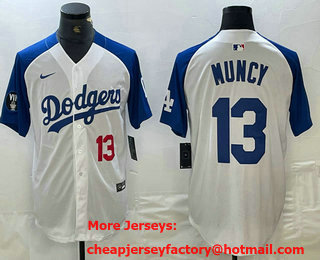 Men's Los Angeles Dodgers #13 Max Muncy Number White Blue Fashion Stitched Cool Base Limited Jersey 12