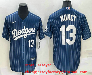 Men's Los Angeles Dodgers #13 Max Muncy Number White Navy Blue Pinstripe Stitched MLB Cool Base Nike Jersey