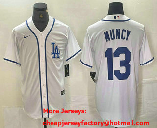 Men's Los Angeles Dodgers #13 Max Muncy White Cool Base Stitched Baseball Jersey 01