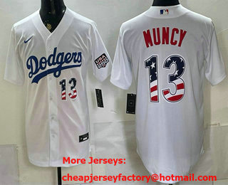 Men's Los Angeles Dodgers #13 Max Muncy White USA 250 Fourth of July Home Stitched Jersey