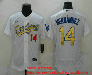 Men's Los Angeles Dodgers #14 Enrique Hernandez 2020 White Gold Sttiched Nike MLB Jersey