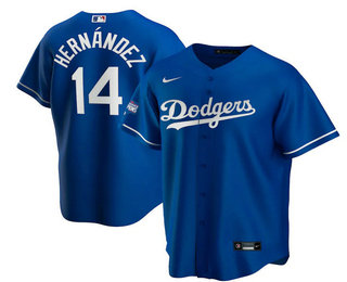 Men's Los Angeles Dodgers #14 Enrique Hernandez Blue 2020 World Series Champions Home Patch Stitched Jersey