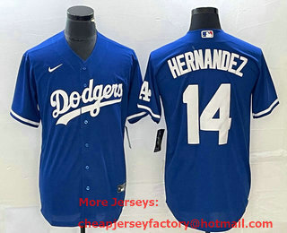 Men's Los Angeles Dodgers #14 Enrique Hernandez Blue Stitched Cool Base Nike Jersey