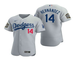 Men's Los Angeles Dodgers #14 Enrique Hernandez Gray 2020 World Series Authentic Flex Nike Jersey