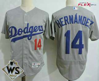 Men's Los Angeles Dodgers #14 Enrique Hernandez Gray Alternate 2017 World Series Patch Stitched MLB Flex Base Jersey